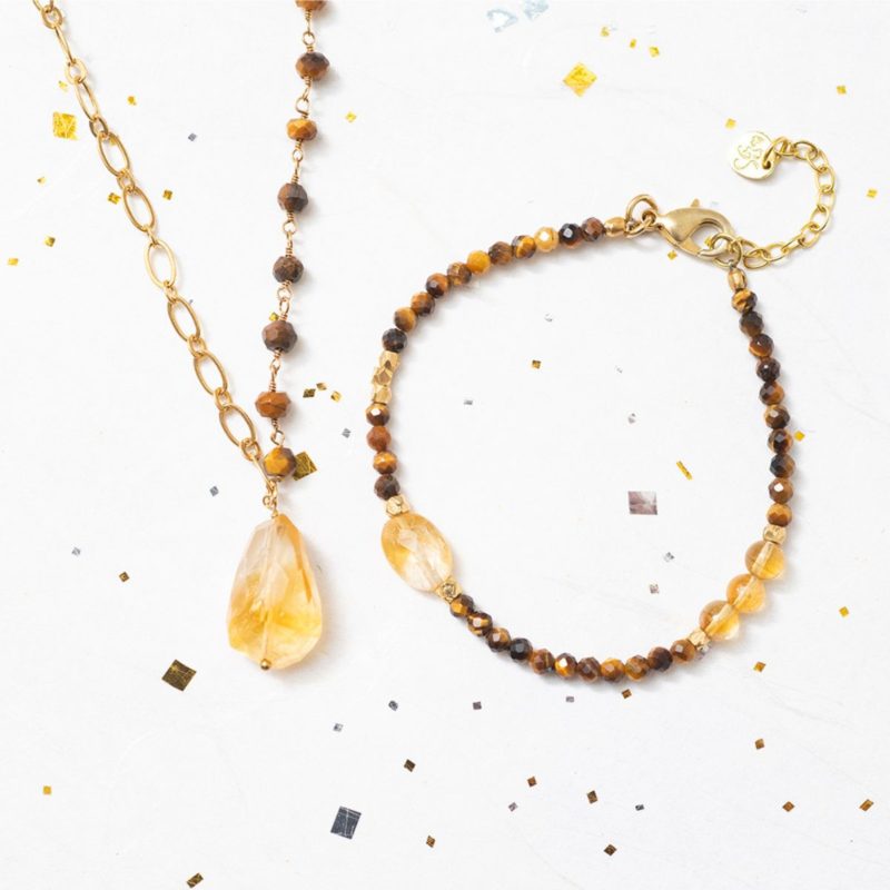 Celebration Tiger Eye Citrine Gold Halskette