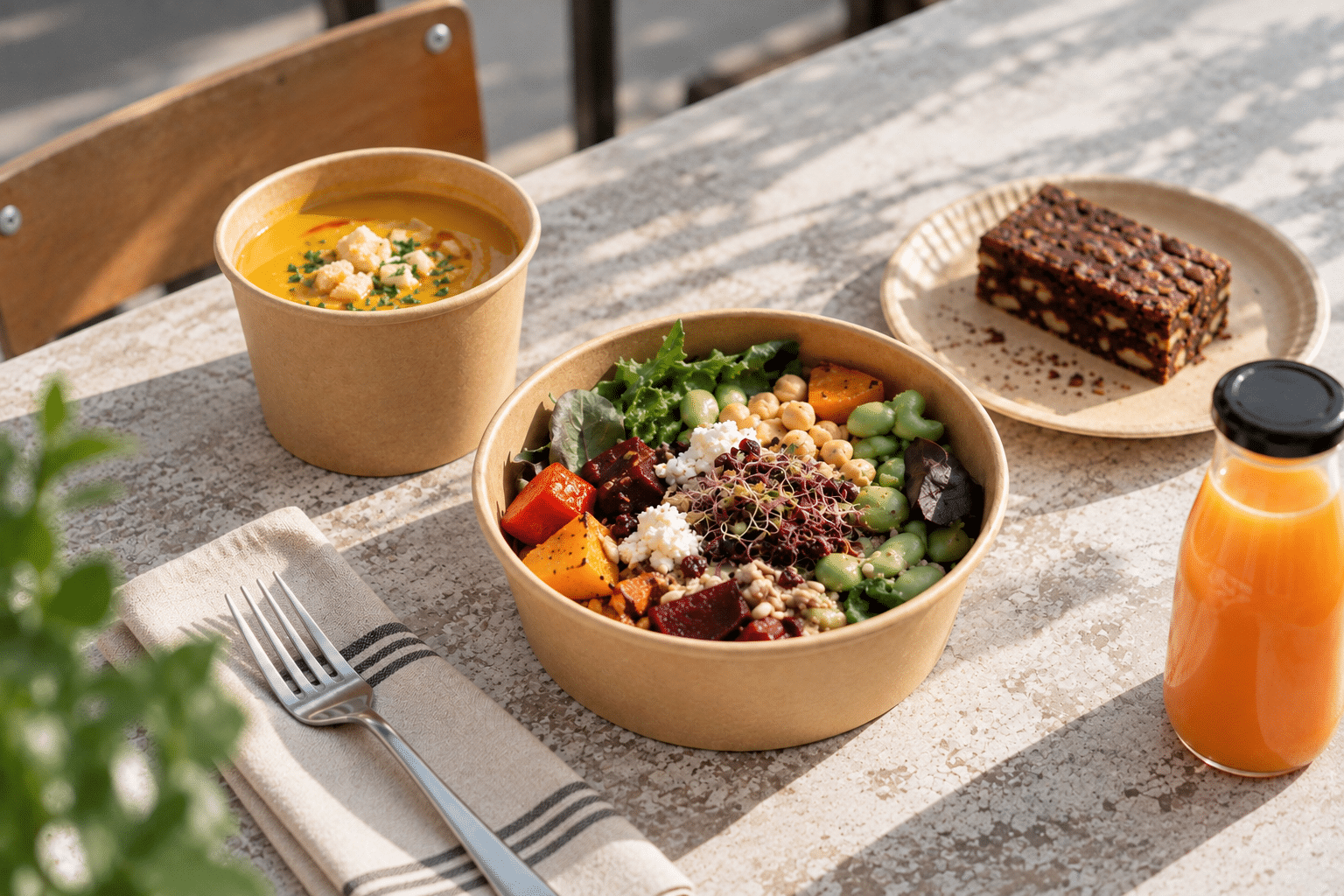 Mangolds Business Lunch – bunte Bowl mit Suppe und Brownie